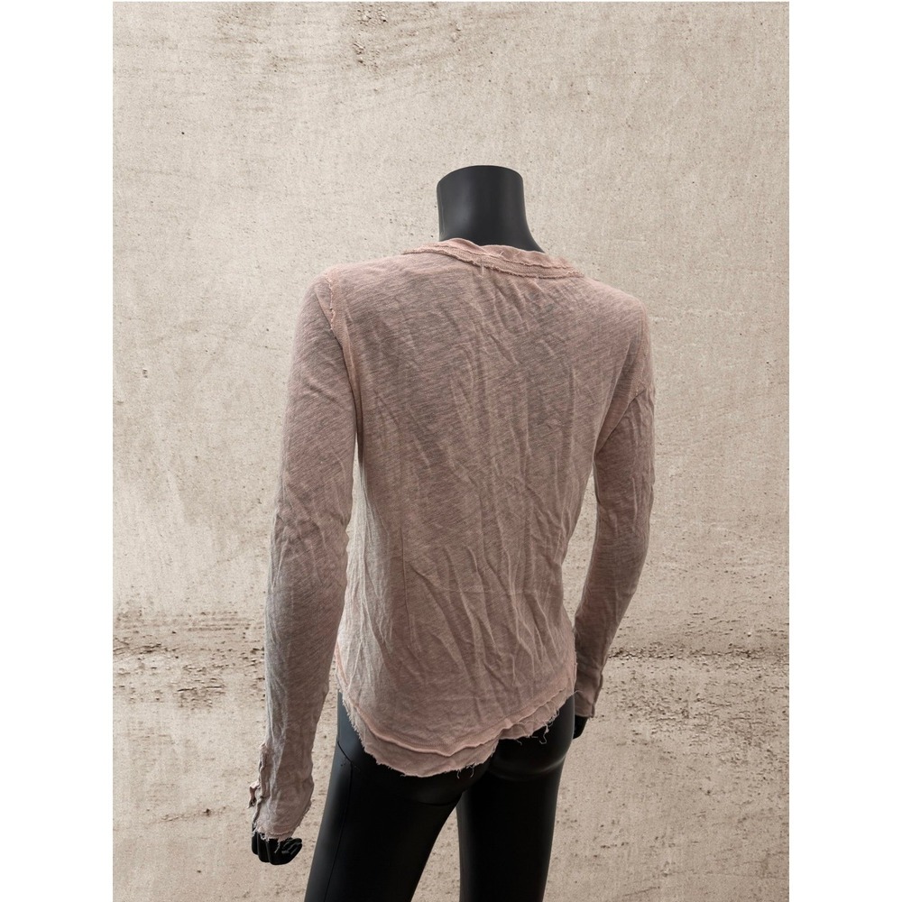Free People‎ We The Free Linen Cotton Raw Hem Long Sleeve Top XS Pink - Picture 4 of 10